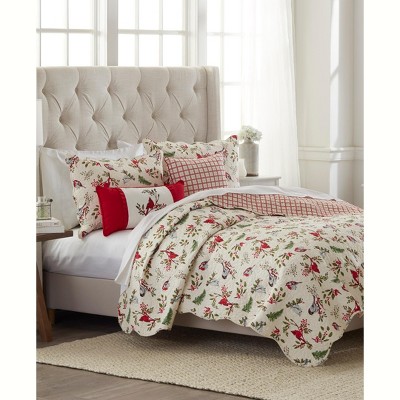 C&F Home Sprig Birds Cardinal Christmas Cotton Quilt Set  - Reversible and Machine Washable