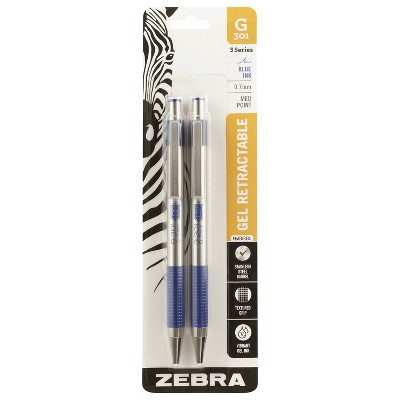 Zebra G-301 Retractable Gel Pen Medium Point 0.7mm Blue Ink 2 Pack (41322)