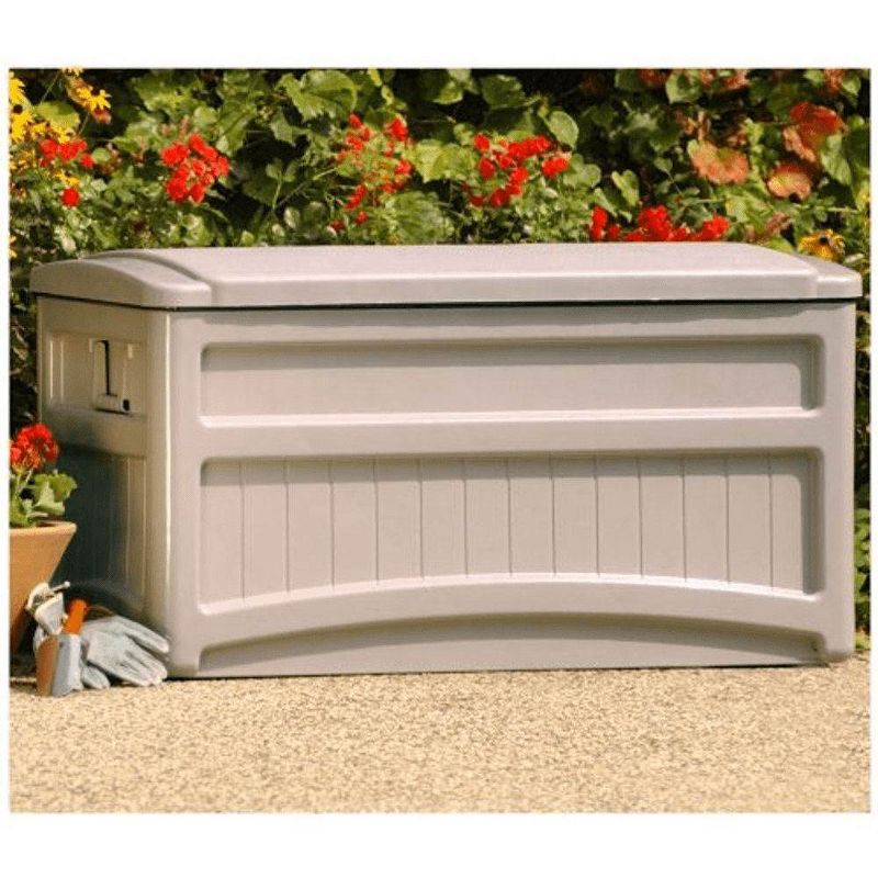 Suncast 73 Gallon Outdoor Patio Deck Storage Organization Box, Taupe (2 Pack), 3 of 6