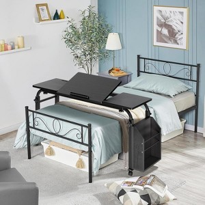 Overbed Table with Wheels - 47.24" Laptop Desk Cart, Adjustable Height (24"-35") & Length (32"-47"), 5-Setting Tilt Board, Cross-Bed Eating Desk - 1 of 4