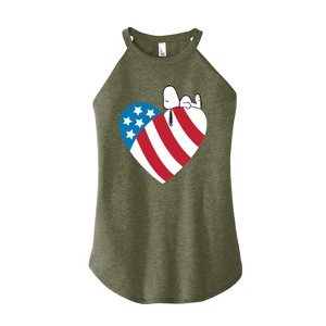 Women's - Peanuts - Snoopy On Flag Heart Graphic High Neck Tank - 1 of 3