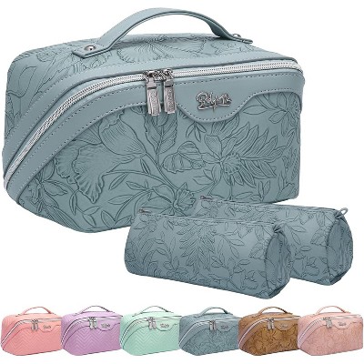 Travel Makeup Bags Cosmetic Organizer Bag: 3-Set Large Capacity Make up Bag - PU Leather Toiletry Bags for Women