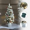 LuxenHome 3Ft Pre-Lit Artificial Flocked Pine Christmas Tree, Lighted Small Porch Tree with Pinecones, Berries, and Metal Pot Off-White - 2 of 4