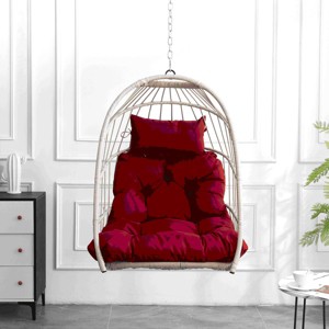 Outdoor Egg Swing Chair PE Rattan Hanging Chair with Cushion Folding Hammock Basket Chair with Metal Chain for Patio Balcony Garden -The Pop Home - 1 of 4