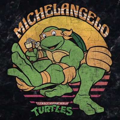 Men's Teenage Mutant Ninja Turtles Distressed Michelangelo in Action  T-Shirt - Black - Small