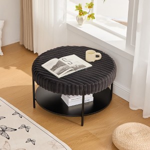 Okak Modern 2-Tier Coffee Table Footstool Ottoman Bench with Open Storage Shelf,Upholstered Storage Ottoman for Living Room,Bedroom - 1 of 4