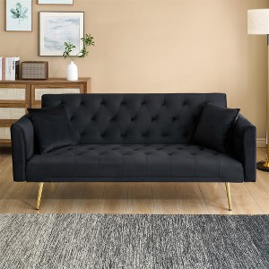 Akoasm Convertible Velvet Sofa for Small Living Rooms, Bedrooms & Offices-Black - 1 of 4