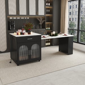 KWPZQEB 80" Expandable Kitchen Island, Rolling Kitchen Cart with Dining Table & Power Outlet, Cabinet & Drawers, Storage Cart for Kitchen, Apartment - 1 of 4