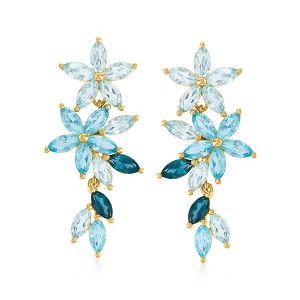 Ross-Simons 7.70 ct. t.w. Tonal Blue Topaz Floral Earrings in 18kt Gold Over Sterling - 1 of 4