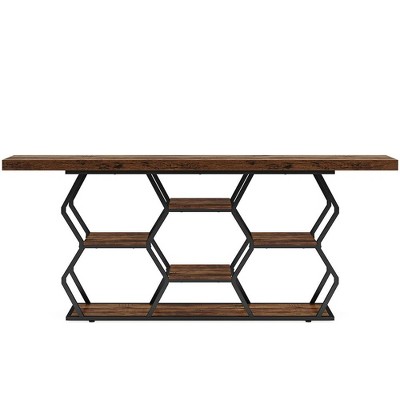 Resenkos Entryway Table, Console Sofa Table,70.9" Console Table, Long Sofa Table with Storage Shelves Brown