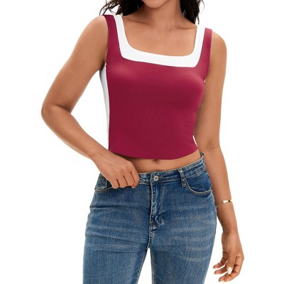ATHLECHIC Women's Color Block Sleeveless Square Neck Crop Sport Tank Tops
