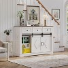 KTMBDW Farmhouse Sideboard Buffet Cabinet with 3 Drawer, Coffee Bar Storage with 2 Sliding Barn Doors and Shelf for Dining Room, Living Room, White - 3 of 4