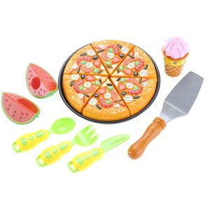 JuzToys Pretend Play Food Cutting Toy Set – Pizza Pan, Spatula, Ice Cream, Watermelon, Fast Food and Cooking Utensils Toy for Kids Kitchen Playset - 1 of 4