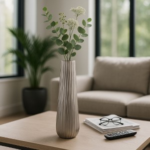 Contemporary Metal Vase for Living Room Decor - Tall Decorative Home Decor Accent for Bedroom, Office, and Table Styling - 1 of 4