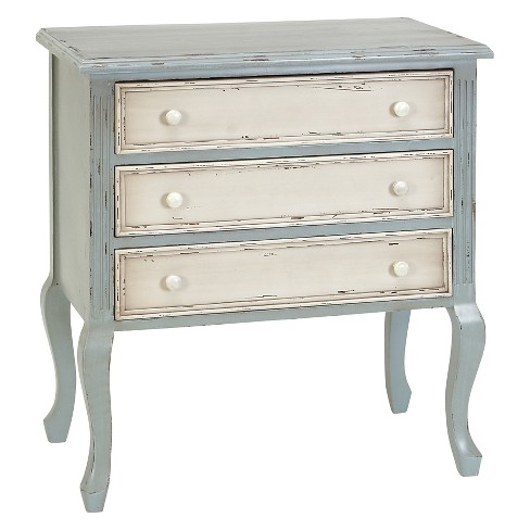 Wood Distressed Finish 3 Drawer Chest Green White Olivia May