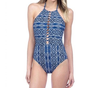 Women's High Neck Plunge Halter One Piece Swimsuit - La Blanca - 1 of 3