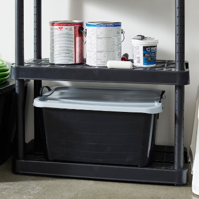 Black and Gray Stackable Plastic Lidded Storage Box for Kids, 55 Quart