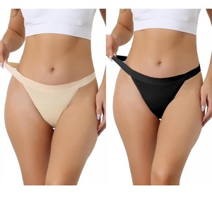 Allegra K Women's Breathable Soft Stretch 4 Layers Medium Waist Thongs 2 Packs - 1 of 4