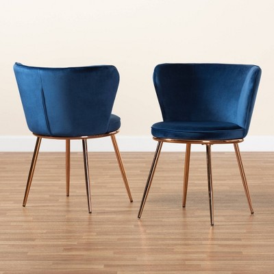 Navy Blue Velvet and Rose Gold Dining Chairs