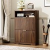 Gulches 40 inch Walnut Shoe Cabinet 2 Flip Drawers Adjustable Shelves Countertop Storage 40 Inches Tall Entryway Foyer Organizer - 3 of 4