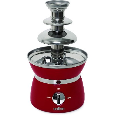 Salton SP1499 3 Tier Stainless Steel Chocolate Fondue Fountain Tower Ideal for BBQ Sauce, Cheeses, Ranch, and More, 1.5 Pound Capacity, Red