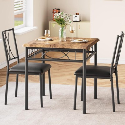 Garvee Dining Table Set for 2,, Dining Room Table Set with 2 Upholstered Chairs, Square Kitchen Table Set for Small Space, Rustic Gray/Retro Brown