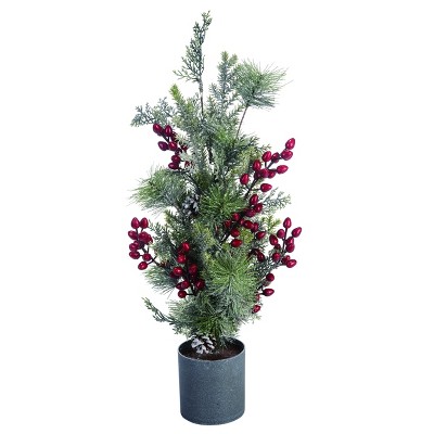 Transpac Artificial 24 in. Green Christmas Holly with Pinecone Tree