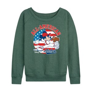 Women's - Disney - Mickey Americana Baseball Lightweight French Terry Wide Neck Long Sleeve Shirt - 1 of 4