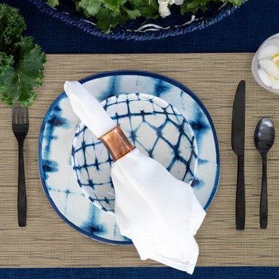 Camel Grasscloth Vinyl Reversible Indoor Outdoor Placemats, Set of 12