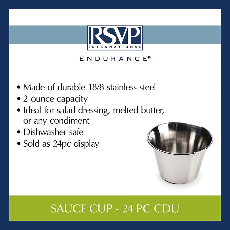 RSVP International Kitchen Prep Bowl Collection Stainless Steel, Sauce Cups, Set of 24, Silver, 5 of 6