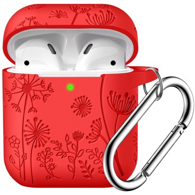 BONGEEK for AirPod Case 2nd 1st Generation Case Cover, Flower Engraved Full Protective Case Soft Silicone Pattern LED Visible, Red