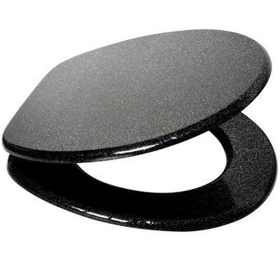 Sanilo Round Molded Wood Toilet Seat with No Slam, Slow, Soft Close Lid, Stainless Steel Hinges, Unique Fun Decorative Design, Glittering Black