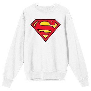 Superman Logo Adult White Crew Neck Long Sleeve Sweatshirt - 1 of 3