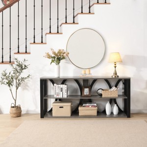 FURNIinspire Console Tables 3 Tier Long Console Table, Narrow Entryway Table, Living Room Side Table, Gray Tabletop, Multicolored, 15.6"*70.9"*31.9" - 1 of 4