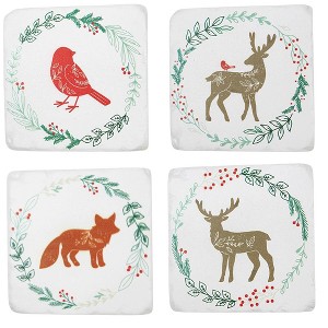 3.75 In Woodland Animal Coaster Set/4 Fiox Deer Cardinal Coasters - 1 of 4