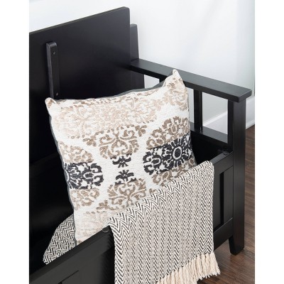 Carlton 44.5'' Black Faux Leather & Ash Wood Storage Bench