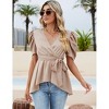 Puff Short Sleeve Ruffle Shirt for Women Deep V Neck Peplum Tops Waist Tie Chiffon Blouses Dressy Casual Waist Wrap Tops - 4 of 4