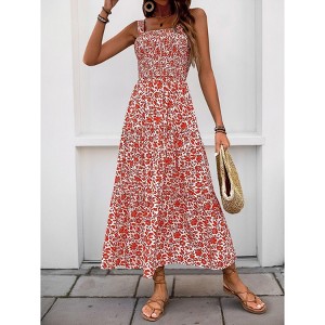 Coolmee Womens Summer Floral Maxi Dress Casual Boho Sleeveless Spaghetti Strap Smocked Flowy Tiered Beach Long Dress - 1 of 4