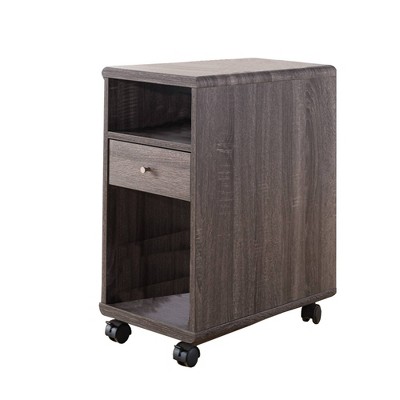 Elegant Chairside Table with Display Shelves and Drawer Gray - Benzara