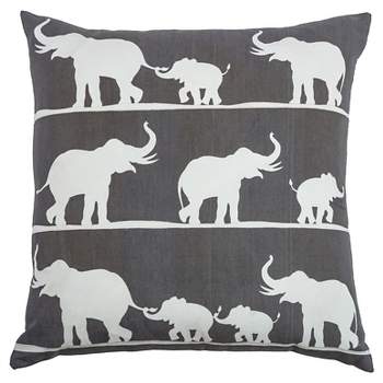 Charcoal/White Marching Elephants Throw Pillow (20"x20") - Rizzy Home