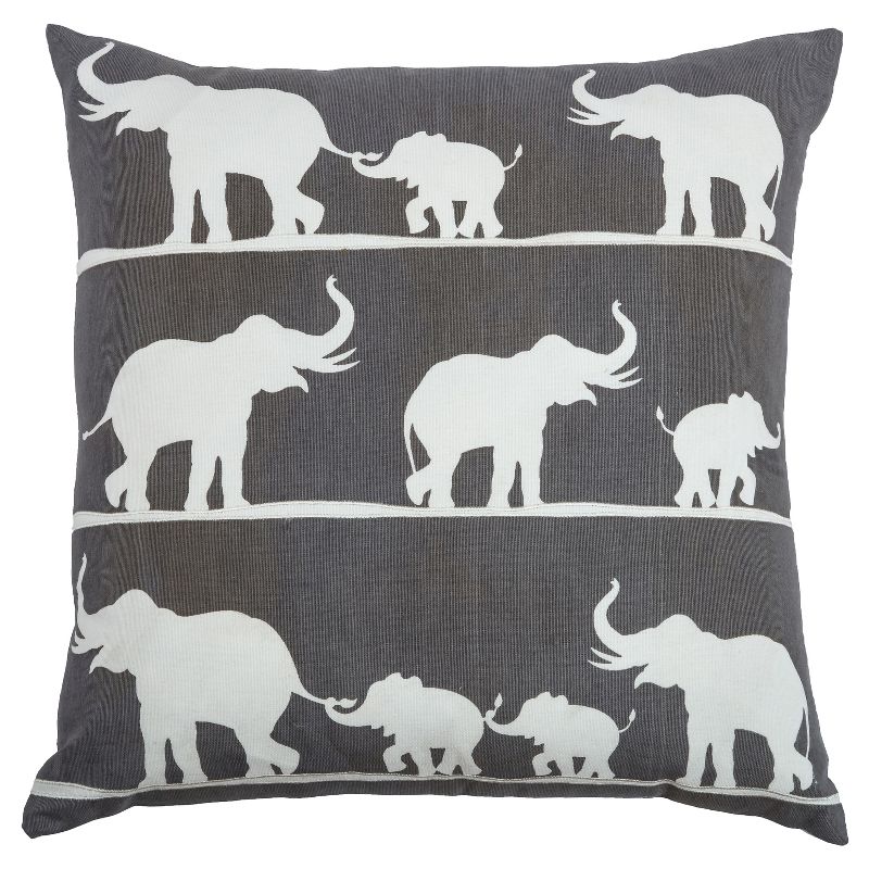 Charcoal/White Marching Elephants Throw Pillow (20"x20") - Rizzy Home, 1 of 5