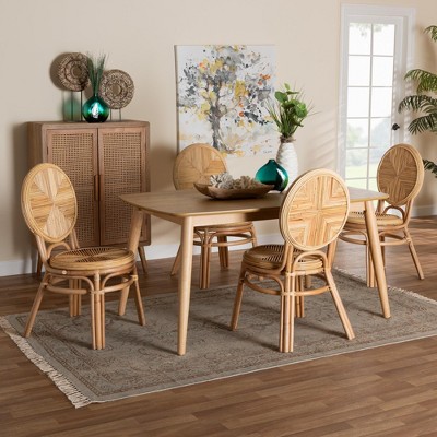Baxton Studio Carita Modern Bohemian Natural Brown Rattan 5-Piece Dining Set