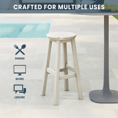 Teak 29" HDPE Outdoor Patio Backless Bar Stool