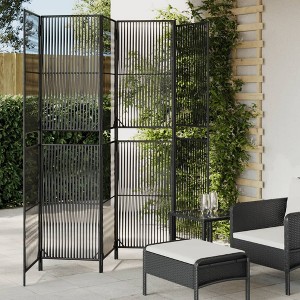 vidaXL Room Divider 6 Panels Black Poly Rattan - 1 of 4