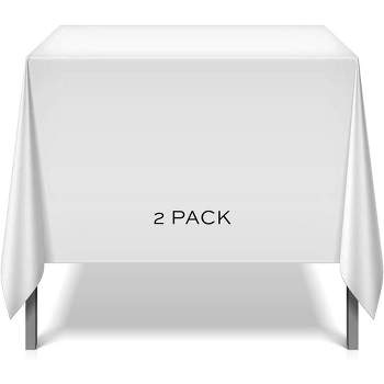 White Classic Premium 100% Polyester Squared Tablecloths, 200 GSM Washable Fabric Stain and Wrinkle Resistant Square Table Covers Set of 2 - White