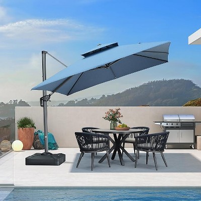 PURPLE LEAF Outdoor Cantilever Umbrellas with Base Large Patio Umbrella Offset Umbrella 360 Degree Rotation
