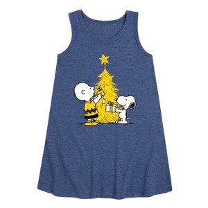 - Peanuts - Xmas Charlie And Snoopy Graphic Sleeveless Aline Dress - 1 of 4