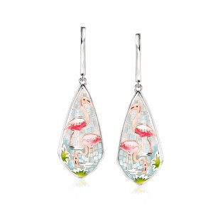 Ross-Simons Mother-Of-Pearl and Multicolored Enamel Flamingo Mosaic Drop Earrings in Sterling Silver and 18kt Rose Gold Over Sterling - 1 of 4