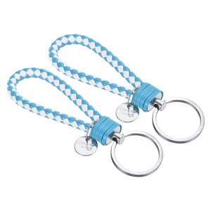 Unique Bargains Braided PU Leather Wallet Keychain with Stainless Steel Key Ring 2 Pcs - 1 of 3