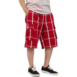 Shaka Wear Men's Cargo Shorts, Relaxed Fit, Plaid, Elastic Waist - 1 of 4
